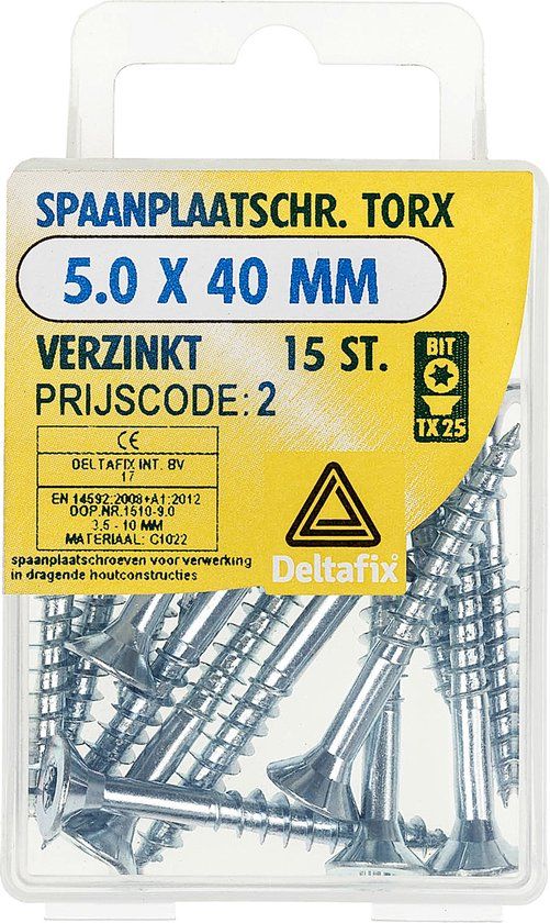 Deltafix Spaanplaatschroef platkop Torx verzinkt 5.0 x 40 mm 15 stuks