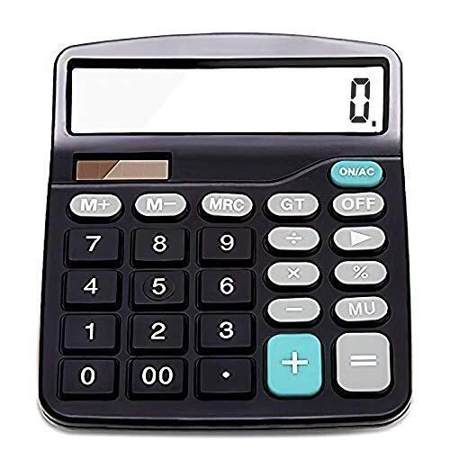 EverPlus Rekenmachine, elektronische desktopcalculator met 12-cijferig groot scherm, zonne-batterij LCD-display kantoorrekenmachine, zwart