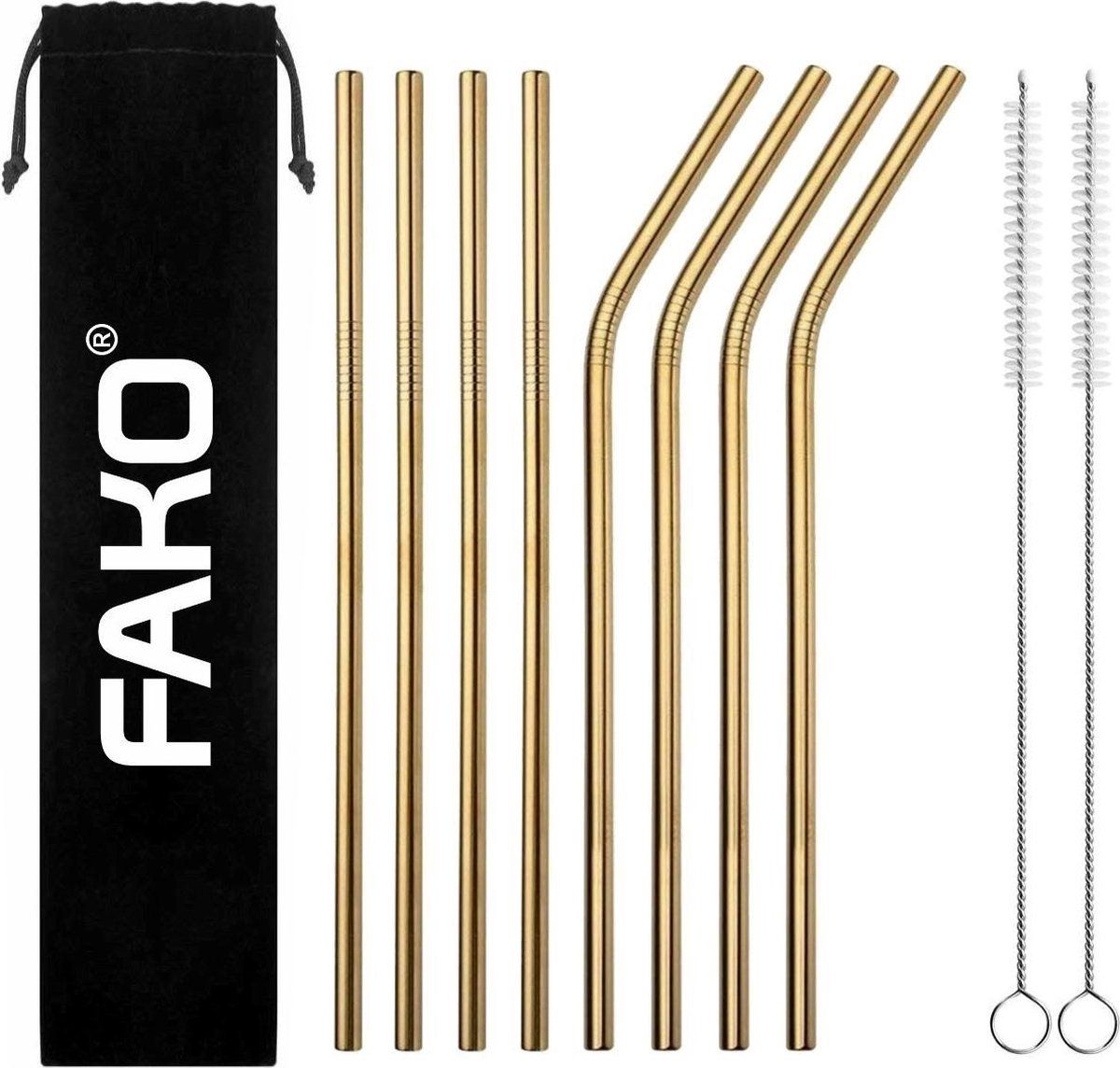 Fako Bijoux RVS Rietjes - 8 Stuks - Recht & Gebogen - 21 cm - Goudkleurig