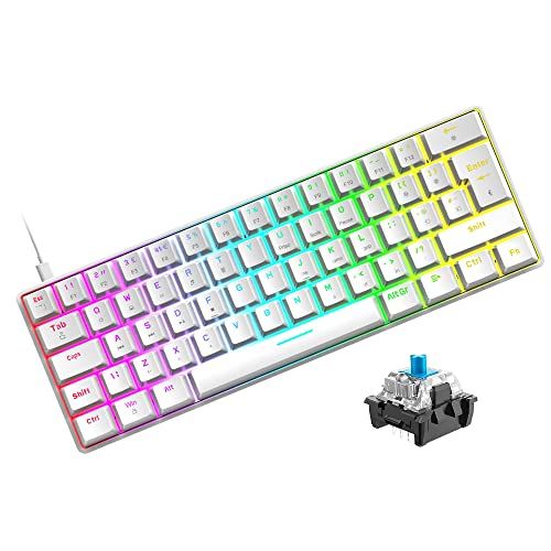 FELiCON Mini 60% RGB Gaming Toetsenbord - Blue Switch - 62 Toetsen - UK Layout - Wit