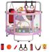 MAGICFOX Trampoline Ø150 cm – Trampoline multifonctionnelle pour enfants avec filet de sécurité surélevé et anneau de basket-ball – Rose