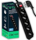 V-TAC Elektrisch meervoudig stopcontact, zwart, 5 stopcontacten met schakelaar en 1,5 meter kabel