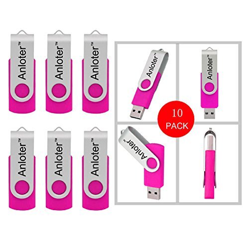 Anloter AnloterTM 10 Pack Mooi Draaibaar Ontwerp Nieuwe USB Flash Drive Memory Stick Vouwen Opslag Duim Stick Pen 16GB roosrood