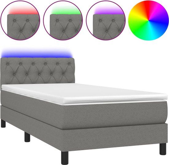 vidaXL Boxspring met matras en LED stof donkergrijs 80x200 cm
