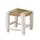 Home Maison Marokkaanse kruk, wit, 20 cm, ruw laurierhout, 20 x 20 x 20 cm