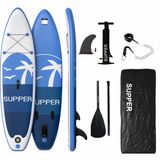 Supper SB E-commerce Supper Sup Board - Max. 120KG - Opblaasbaar – Paddle Board – Verstelbare Peddel – Pomp – Vin – Leash – Draagtas – 285 x 76 cm - Blauw