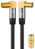 Goobay TV-antennekabel, schuin, coax-bus 90° > coax-stekker 90°, 135 dB, 4-voudig afgeschermd, verguld, zwart (1,0m)