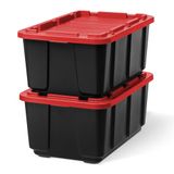 Iris Ohyama, Caisse Rangement Plastique avec Couvercle Robuste, 100L, Lot de 2, Noir, Empilable, pour Garage, Etagères, Déménagement, Plastique, Boite a Outils, Boîte de Rangement, UTB-27