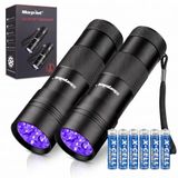 Morpilot UV-zaklamp 395nm 12 LED's Ultraviolet Zwart Licht, Inclusief 6 AAA-batterijen, UV-hars Hond/Kat Urine Detector, Mini Zaklamp 2-pack