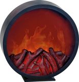 IKO Cheminée/foyer ouvert - rond - noir - avec éclairage LED 32,5 cm