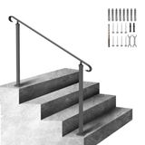 VEVOR Smeedijzeren leuning, geschikt voor 2 of 3 stappen buiten trapleuning, verstelbare voorveranda handrail, zwarte overgangsleuningen voor betonnen treden of houten trappen met installatiekit