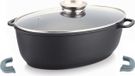 Aluminium fonte ovale braadpan, diameter 38 cm, geschikt voor inductie, stoofpan met marmeren coating