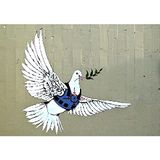 Homemania Muurfoto, geïnspireerd door autors Banksy Dove, muurkunst, bedrukt, digitaal, motief: kader, meerkleurig, hout, katoen, 50 x 70 x 3 cm