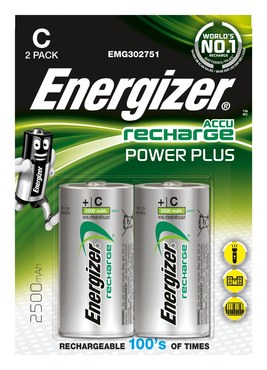 Energizer Recharge Power Plus C 2500mAh NiMH Rechargeable Batteries - 2 Pack