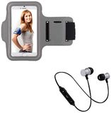 Sportset voor iPhone 11 Pro Smartphone (Bluetooth koptelefoon + manchetten) lopen T5 (zilver)
