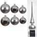 Decoris Kaemingk B.V. Groot pakket glazen kerstballen zilver glans/mat 51 stuks - 4-6-8 cm incl piek mat 26 cm