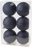 Cosy & Trendy Kerstballen - 6x st - donkerblauw - glitters - D8 cm - kunststof - kerstversiering