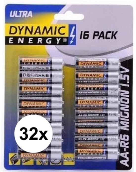 - 32x Dynamic energy AA batterijen