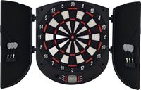 Cible électronique, avec annonces vocales, éclairage LED, comprenant 6 fléchettes, proposant 26 jeux et 185 variantes, pour 8 joueurs (couleur noire)