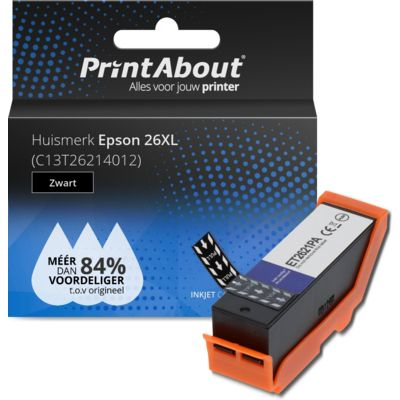 PrintAbout Huismerk Epson 26XL (C13T26214012) Inktcartridge Zwart Hoge capaciteit