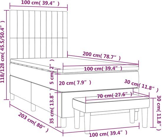 vidaXL Boxspring met matras stof blauw 100x200 cm