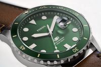 Fossil FS5946 Herenhorloge 42 mm - Zilverkleurig - Groene Wijzerplaat - Bruine Lederen Band
