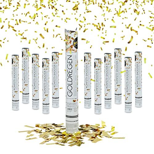 Relaxdays Confetti Popper, 12-delige set, 40 cm, H-effect: 6-8 m, bruiloft, afstuderen, feest, goud