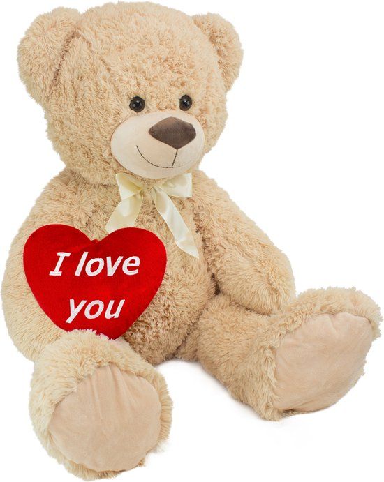 BRUBAKER XXL Teddybeer 100 cm met een Hartje - I love you - Zacht Speelgoed Knuffel - Beige