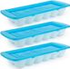 PLASTICFORTE IJsblokjes vormen - 3x stuks - met deksel - blauw - voor 13x ijsklontjes maken per tray