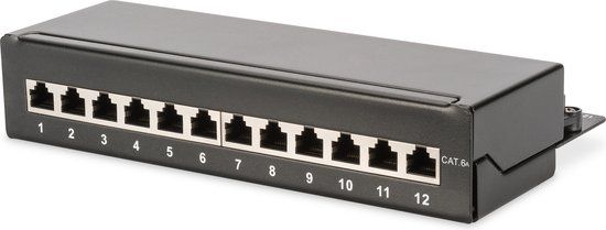 Digitus DN-91612SD-EA 12 poorten Netwerkpatchbox CAT 6A 1 HE Zwart (RAL 9005) Ingericht