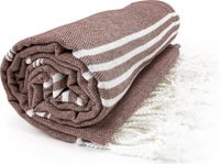 The One Towelling Hamam Sultan handdoek - 100 x 180 cm - Sauna Handdoek - Hamamdoek strandlaken - 100% katoen - Bruin/Wit