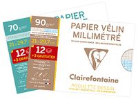 Clairefontaine 196854AMZC - Een set van 2 pakken 15 vellen (12 + 3 gratis) 21x29,7 cm met een pak Millimeterpapier 90g en een pak Calqueerpapier 70/75g
