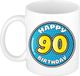 Bellatio Decorations Verjaardag cadeau mok - 90 jaar - blauw - 300 ml - keramiek