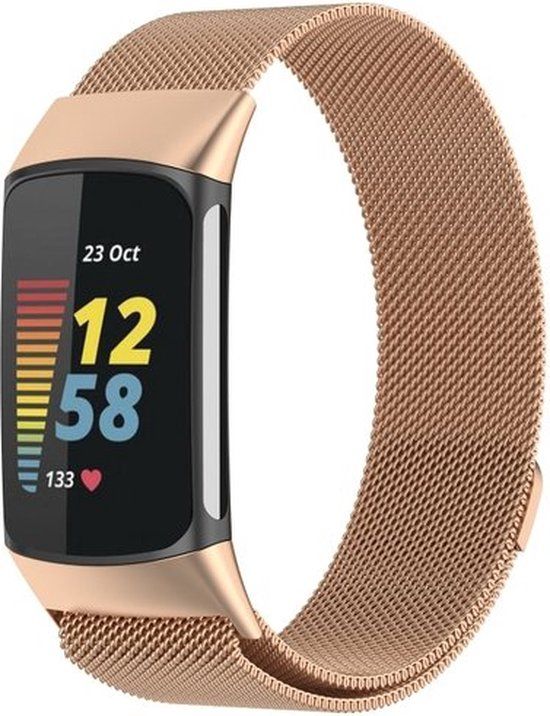 Qubix Milanese bandje - Champagne goud - Geschikt voor FitBit Charge 5 - 8720621110125