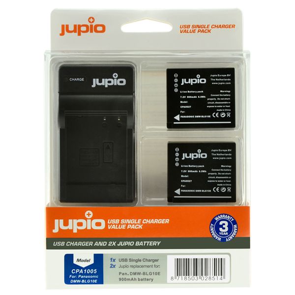 Jupio Kit: 2x DMW-BLG10 Battery for Panasonic Cameras + USB Charger