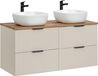 Meuble de salle de bain 120 cm avec plateau et 2 lavabos, couleur cachemire, finition mate