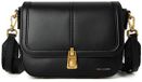 Mac Alyster Emmy Schoudertas met flap voor vrouwen, zwart, leer, goudkleurige hardware