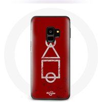 Maniacase Hoesje voor Samsung Galaxy S9 Inktvis Game logo symbolen cirkel vierkant driehoek Rode achtergrond