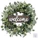 Sggvecsy Groene eucalyptusbladkrans met welkomstbord, 50,8 cm