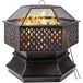 Brasero 66 cm - Grill au charbon de bois, foyer multifonctionnel 4-en-1 pour le jardin - Fonte - Écran coupe-flammes et grille de cuisson - Avec couvercle et crochet coulissant