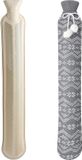Bol longue bouillotte à eau chaude avec housse douce, 2 litres, pour le cou et l'épaule, 73 x 13 cm, certifié, Beige/Gris
