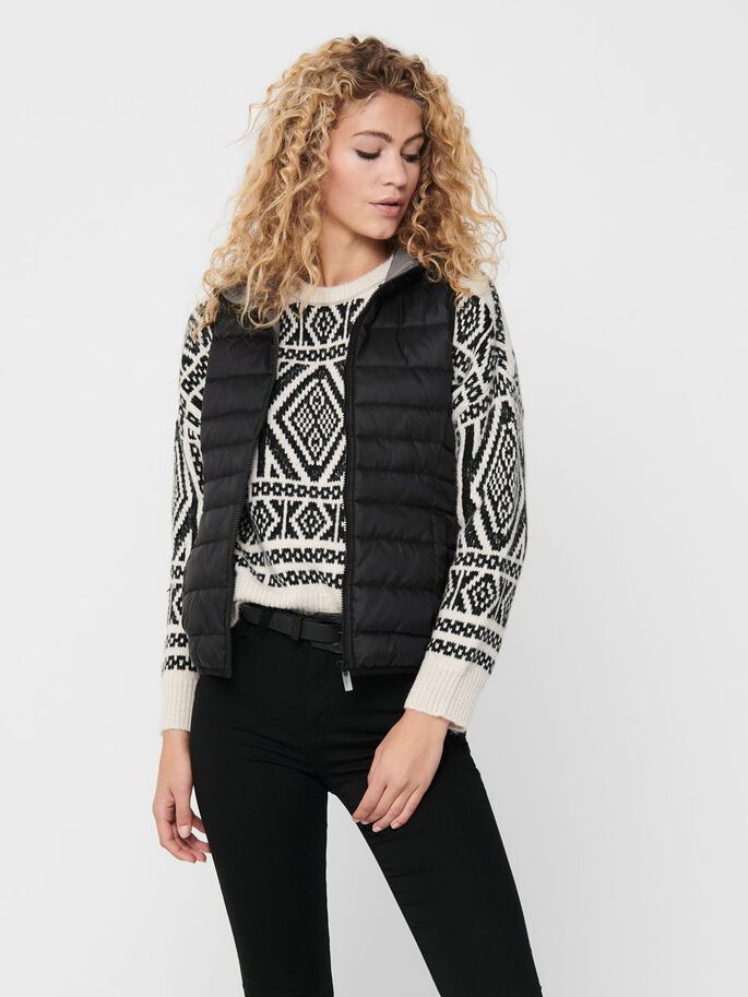 ONLY ONLNEWTAHOE HOOD WAISTCOAT OTW NOOS Women's Coat - Size XS - Black