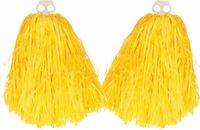 Cheerballs Pompoms - 4x - Geel - Met Franjes en Ring Handgreep - 28 cm