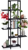 Merkloos Relaxdays plantenstandaard binnen - 6 etages - 150x78x 24 cm - staal - mdf - zwart