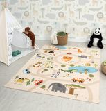 the carpet Happy Life Kindertapijt Jungle Safari – Wasbaar Speelkleed voor Kinderkamer, Beige, 120 x 160 cm rond