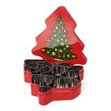 Patisse 13728 – Koekjesdoos, metaal, spar, met 7 uitsteekvormen, roestvrij staal, 5 dennenbomen: 4 cm/5 cm/6 cm/7 cm/8 Cm, 1 eekhoorn 5 cm, 1 hulstblad 5 cm
