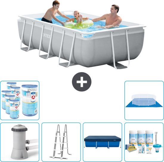 Intex Prism Frame Rechthoekig Zwembad - 300x175x80cm - Grijs - Compleet Pakket