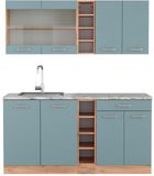 Vicco R-Line Eenpersoonskeuken – 160 cm, WB Marmer Blauw-grijs/gouden eik