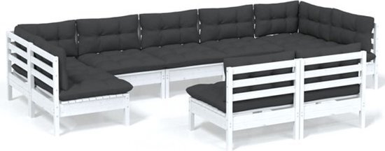 vidaXL 9-delige Loungeset met kussens massief grenenhout wit