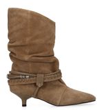 Manfield Dames Cognac Suède Enkellaarsjes Met Hak - Maat 41